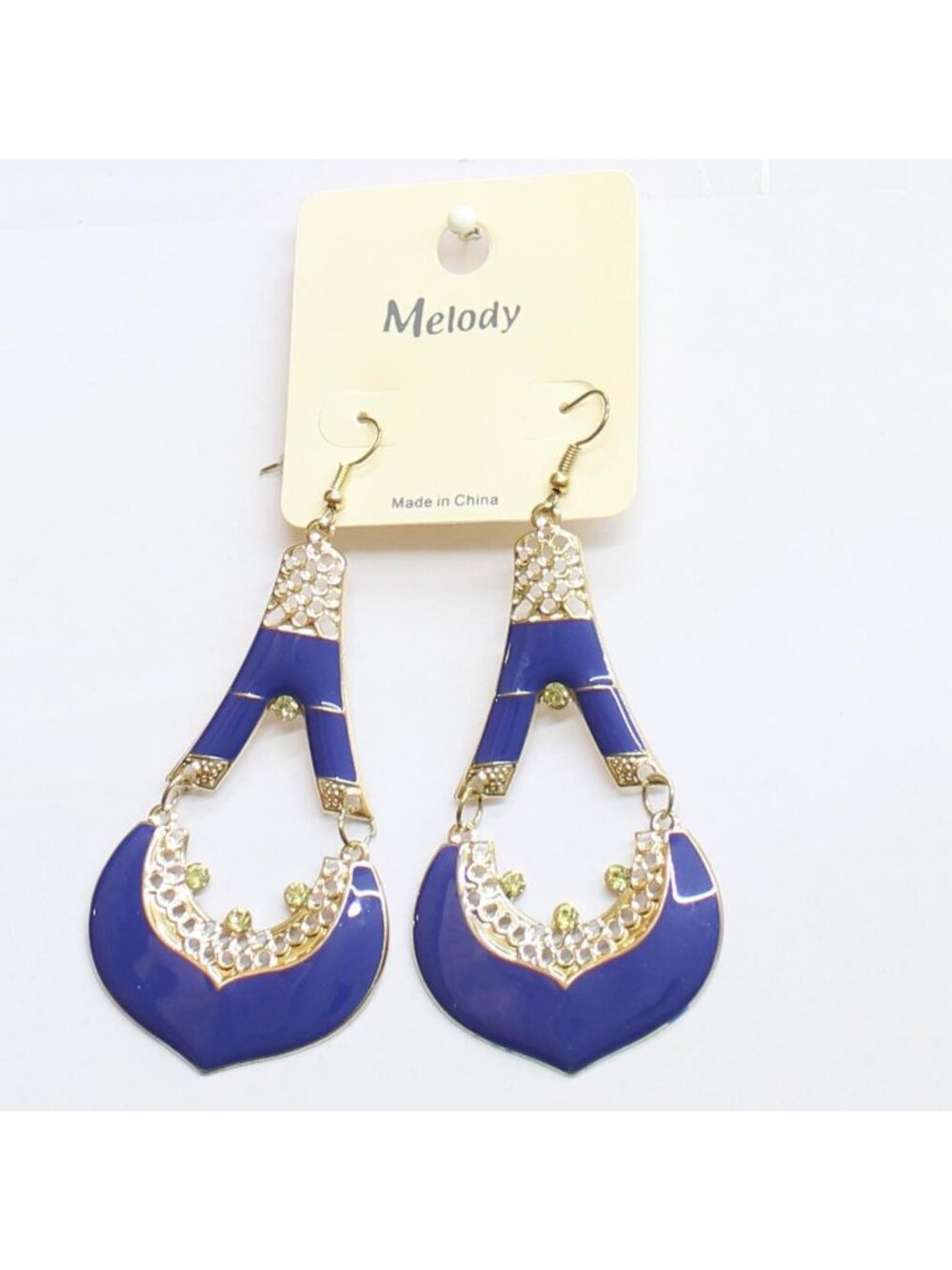 NWT Melody Fashion Enamel Filigree Teardrop Earrings Gold / Dark Blue 3.5"
